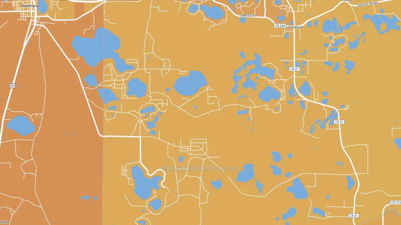 Map of the best neighborhoods in the McMeekin area, with better matches in green and worse matches in red
