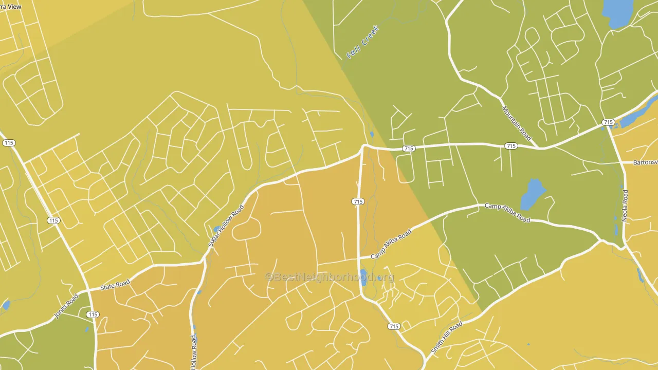 Map of the best neighborhoods in the McMichaels area, with better matches in green and worse matches in red