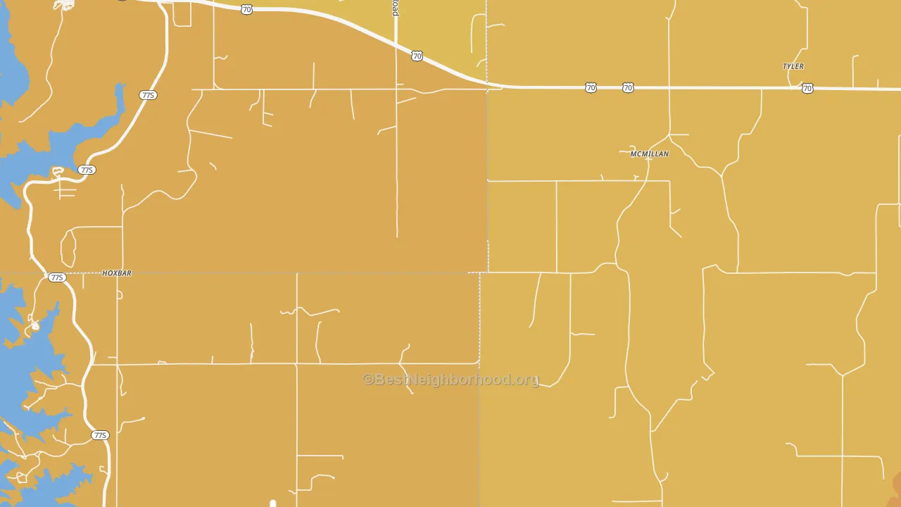 Map of the best neighborhoods in the McMillan area, with better matches in green and worse matches in red