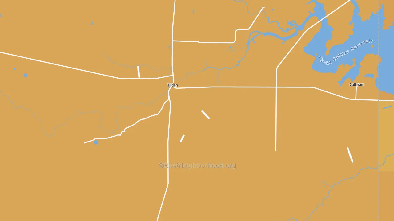 Map of the best neighborhoods in the McMullen County area, with better matches in green and worse matches in red