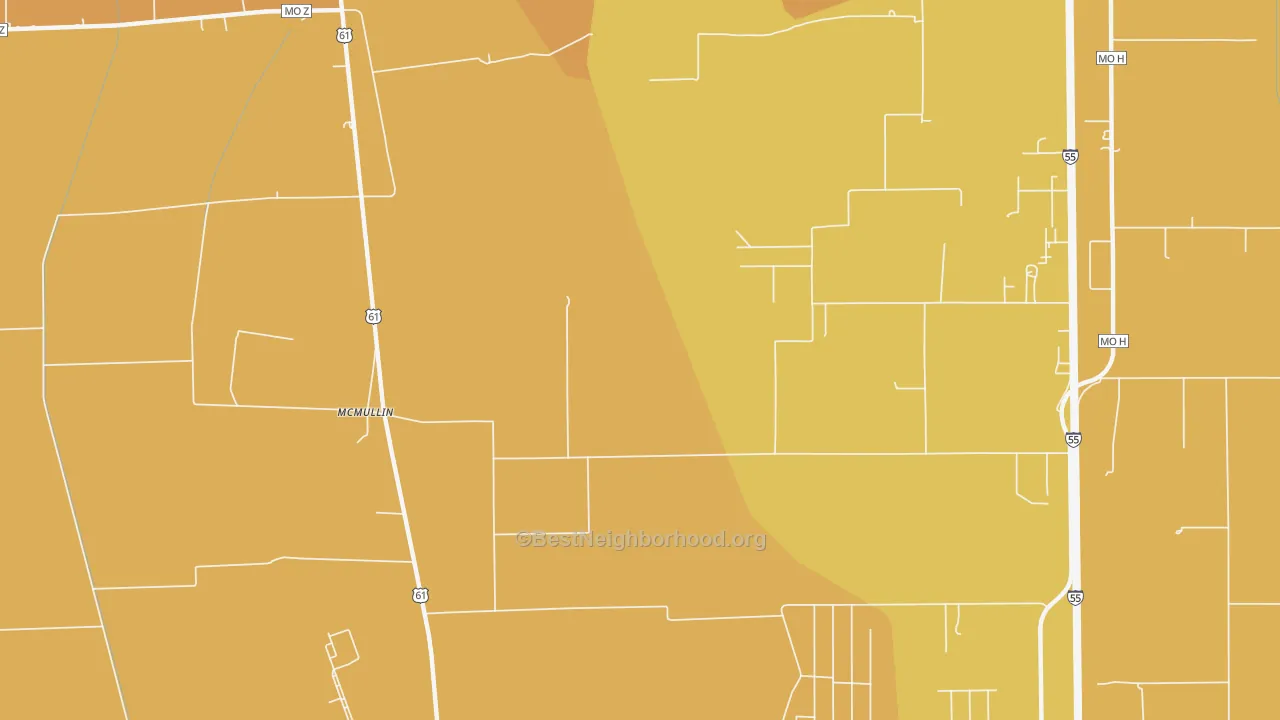 Map of the best neighborhoods in the McMullin area, with better matches in green and worse matches in red