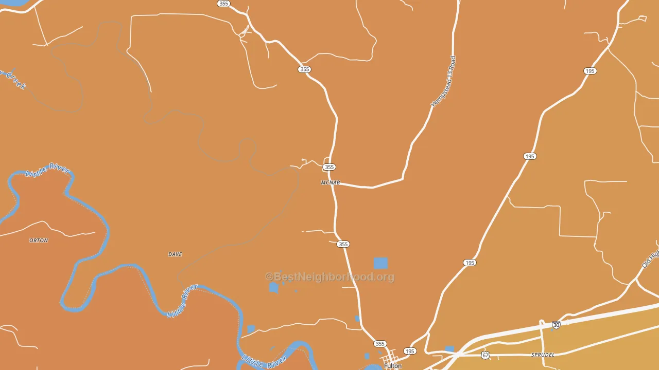 Map of the best neighborhoods in the McNab area, with better matches in green and worse matches in red