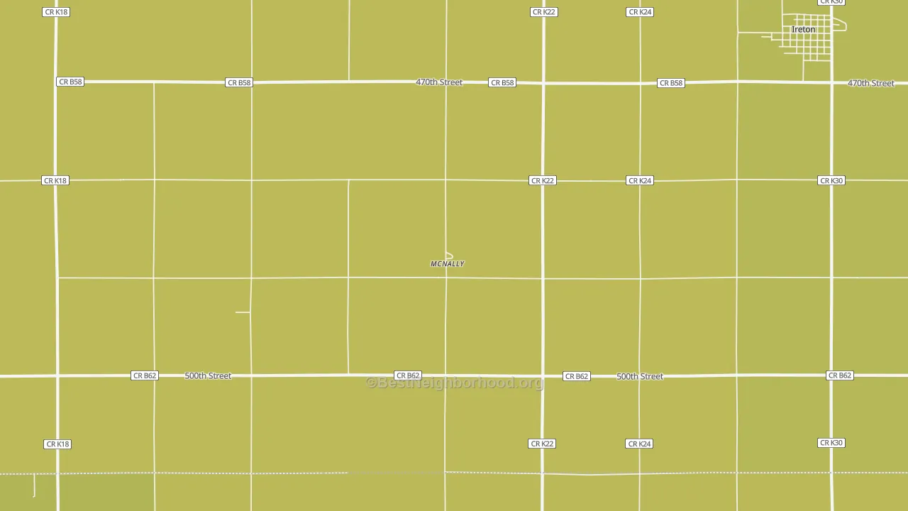 Map of the best neighborhoods in the McNally area, with better matches in green and worse matches in red