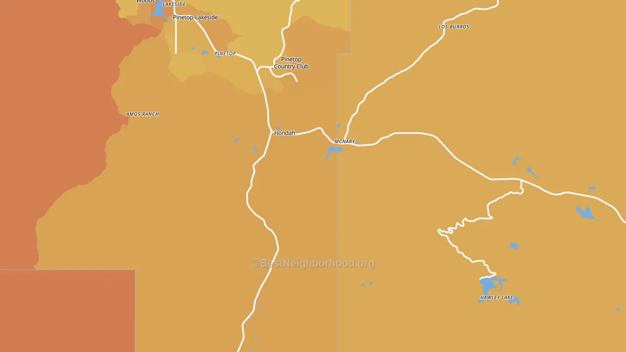 Map of the best neighborhoods in the McNary area, with better matches in green and worse matches in red
