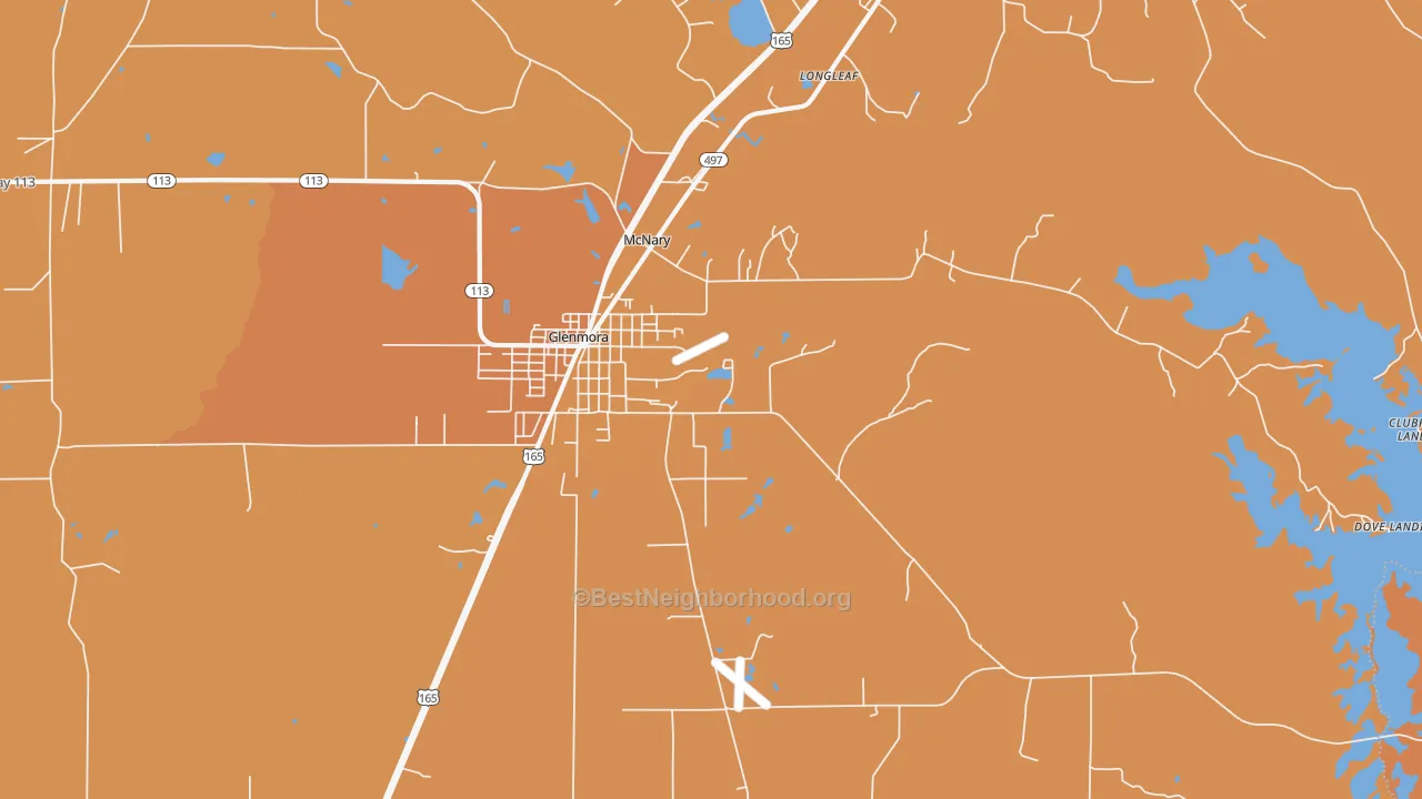 Map of the best neighborhoods in the McNary area, with better matches in green and worse matches in red