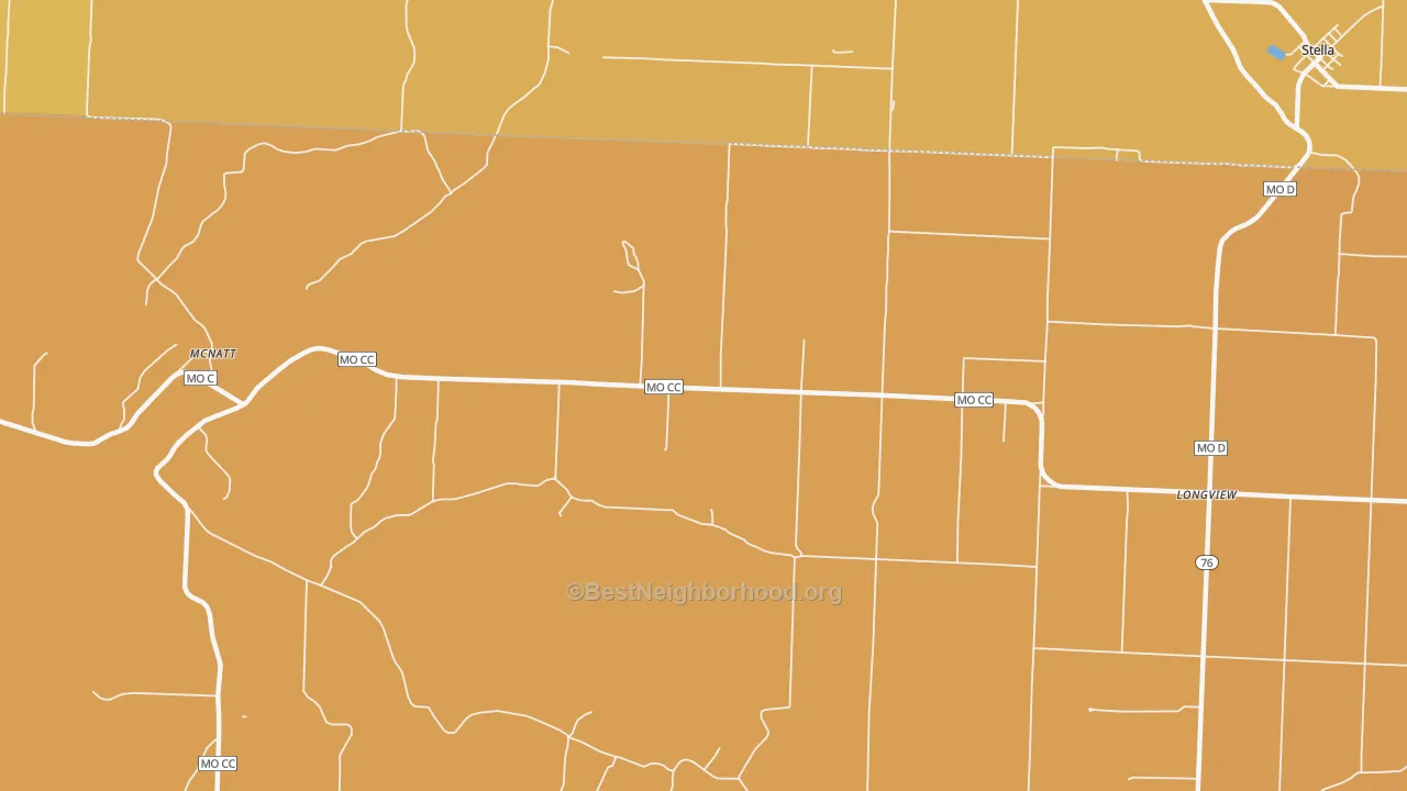Map of the best neighborhoods in the McNatt area, with better matches in green and worse matches in red
