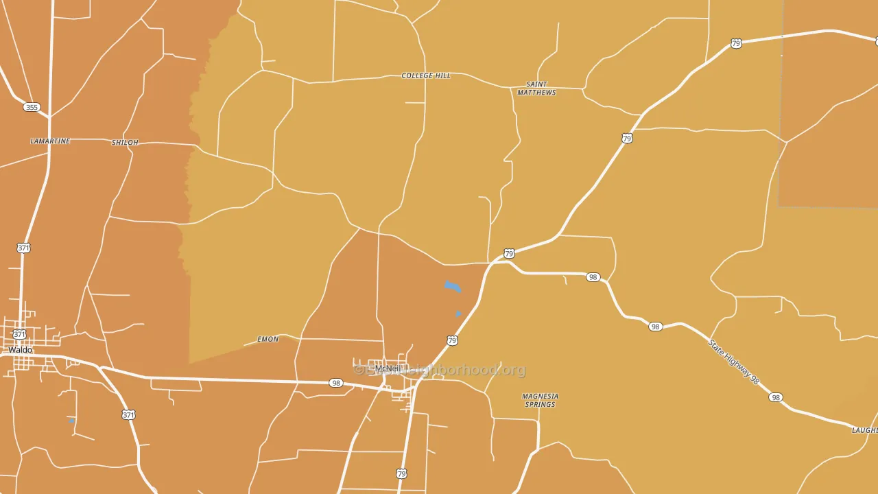 Map of the best neighborhoods in the McNeil area, with better matches in green and worse matches in red