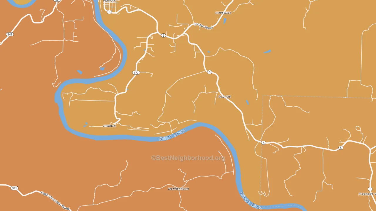 Map of the best neighborhoods in the McPhearson area, with better matches in green and worse matches in red