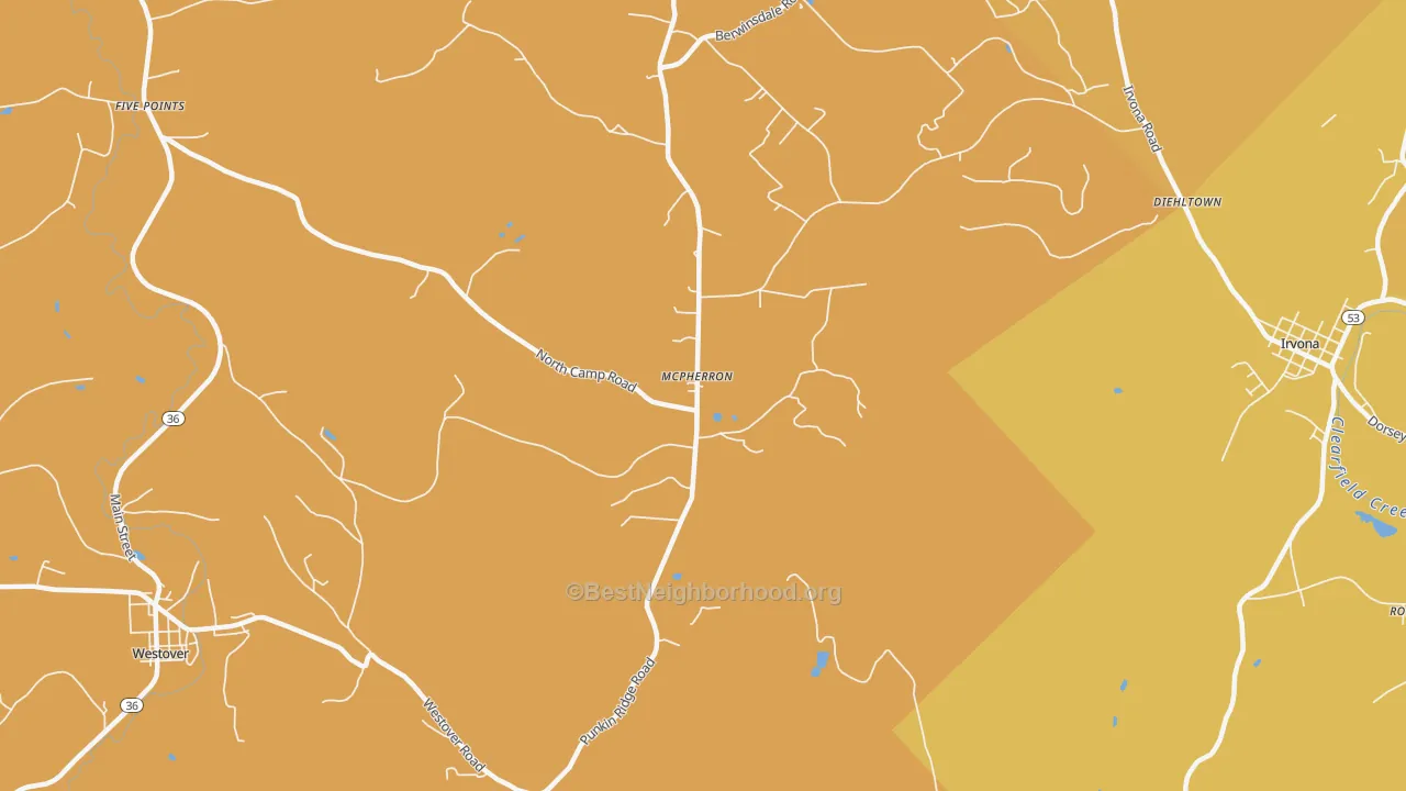 Map of the best neighborhoods in the McPherron area, with better matches in green and worse matches in red