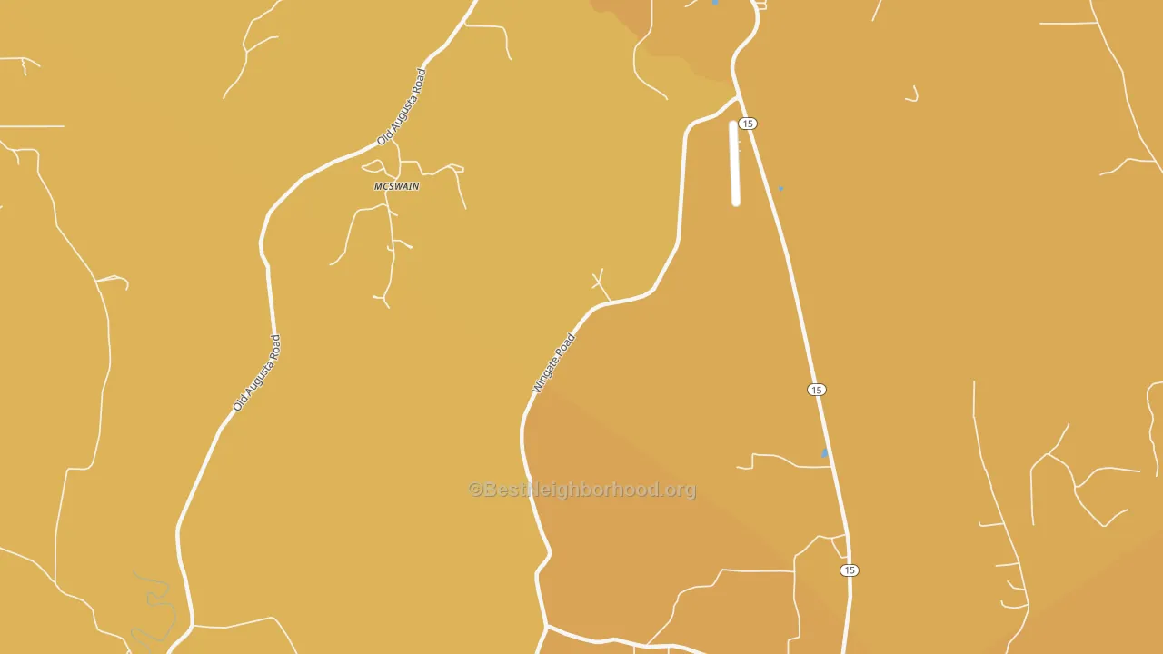 Map of the best neighborhoods in the McSwain area, with better matches in green and worse matches in red