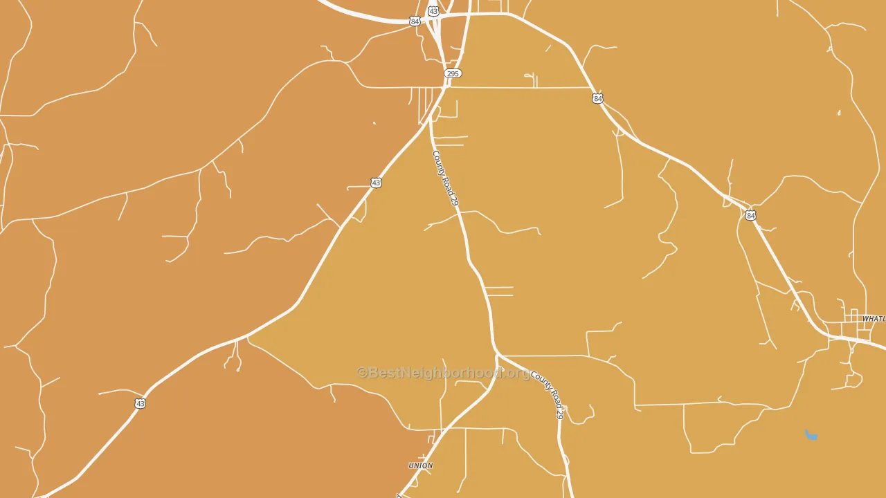 Map of the best neighborhoods in the McVay area, with better matches in green and worse matches in red