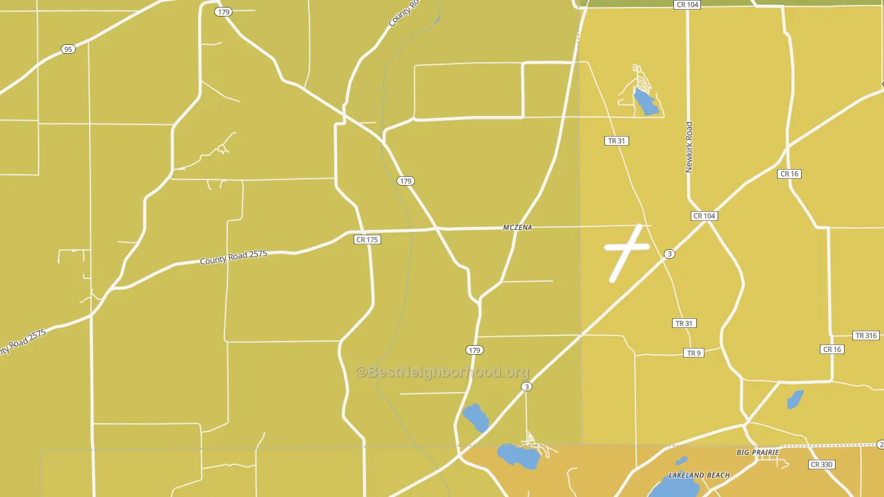Map of the best neighborhoods in the McZena area, with better matches in green and worse matches in red