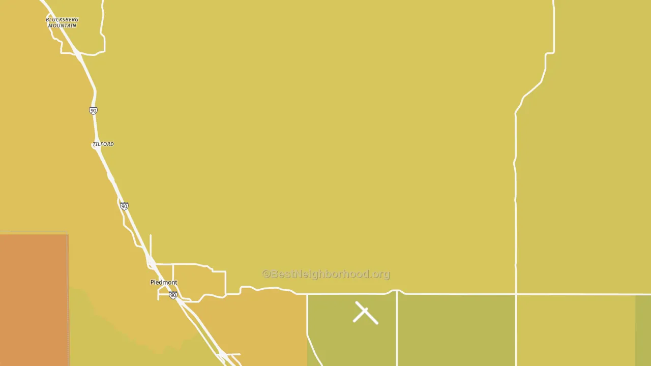 Map of the best neighborhoods in the Meade County area, with better matches in green and worse matches in red