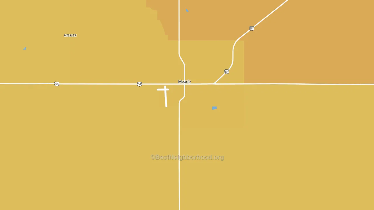 Map of the best neighborhoods in the Meade area, with better matches in green and worse matches in red