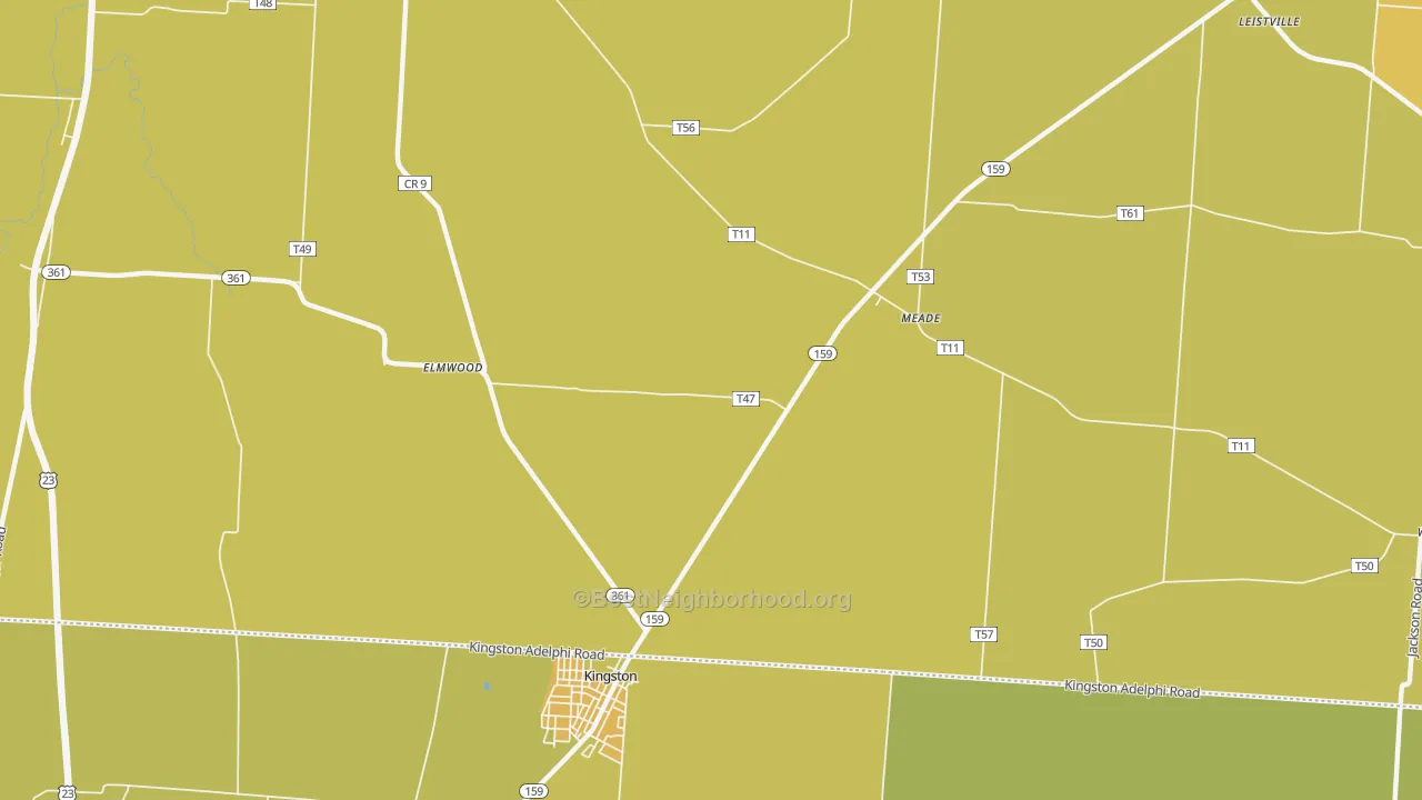 Map of the best neighborhoods in the Meade area, with better matches in green and worse matches in red