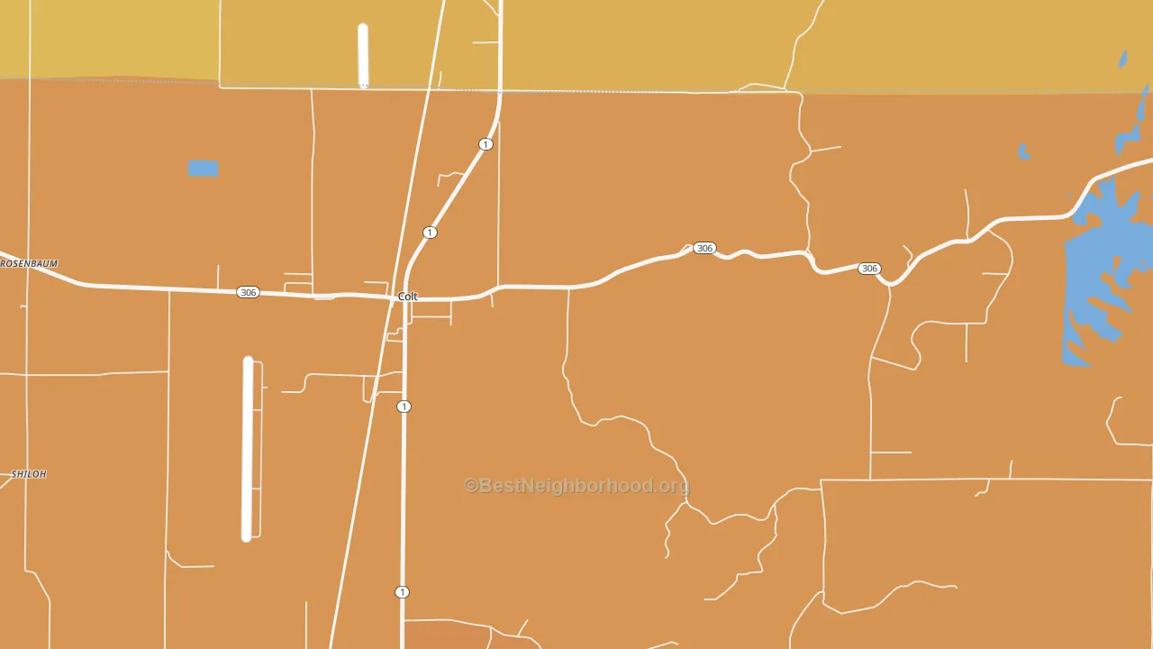 Map of the best neighborhoods in the Meadow Cliff area, with better matches in green and worse matches in red