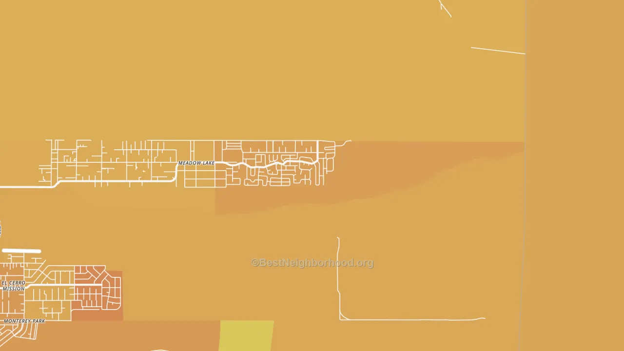 Map of the best neighborhoods in the Meadow Lake area, with better matches in green and worse matches in red