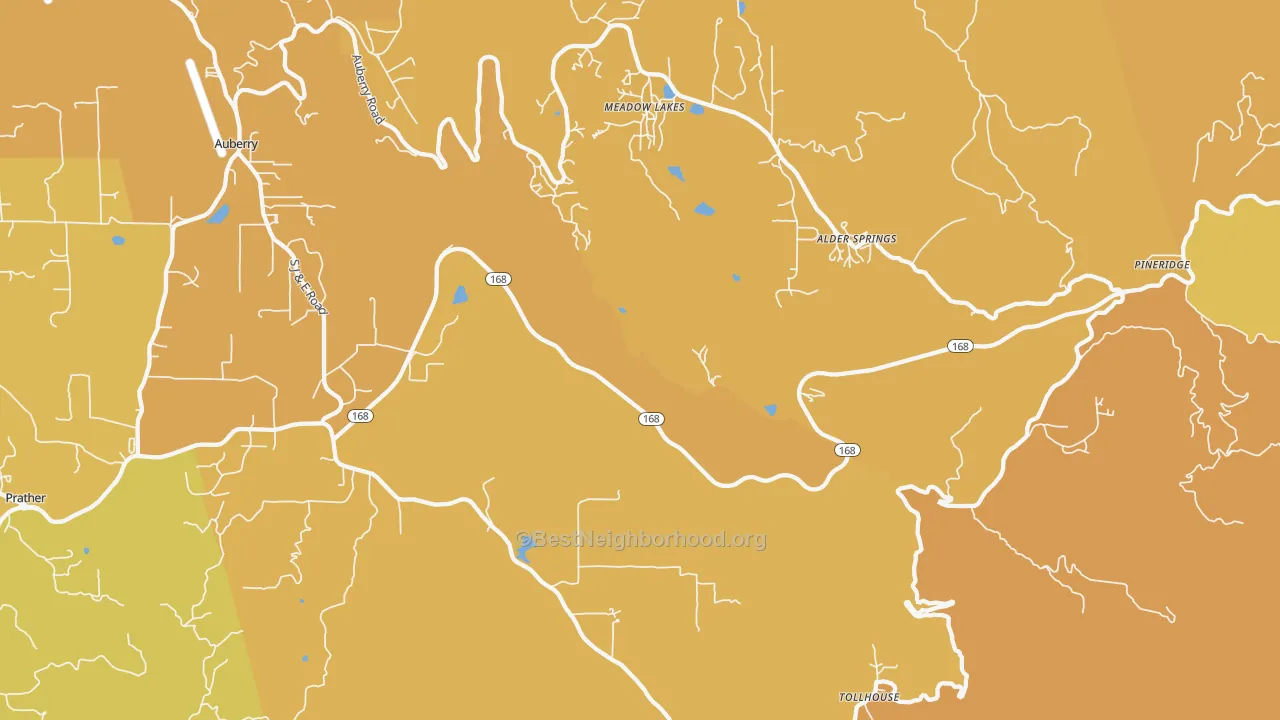 Map of the best neighborhoods in the Meadow Lakes area, with better matches in green and worse matches in red