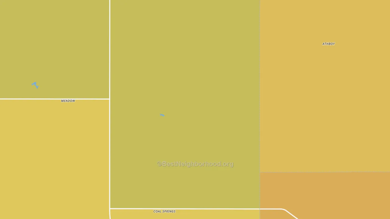Map of the best neighborhoods in the Meadow area, with better matches in green and worse matches in red