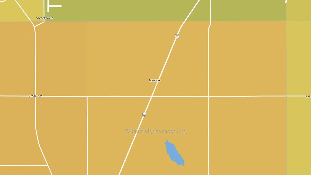 Map of the best neighborhoods in the Meadow area, with better matches in green and worse matches in red