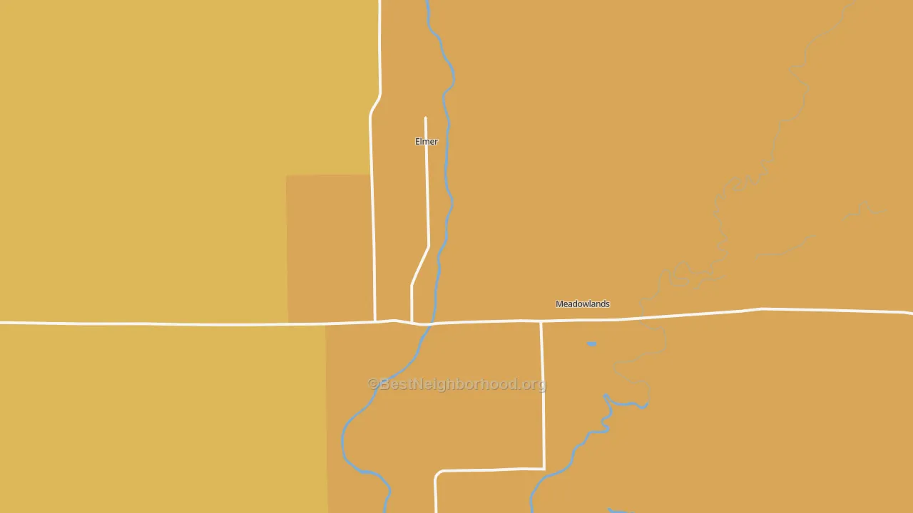 Map of the best neighborhoods in the Meadowlands area, with better matches in green and worse matches in red