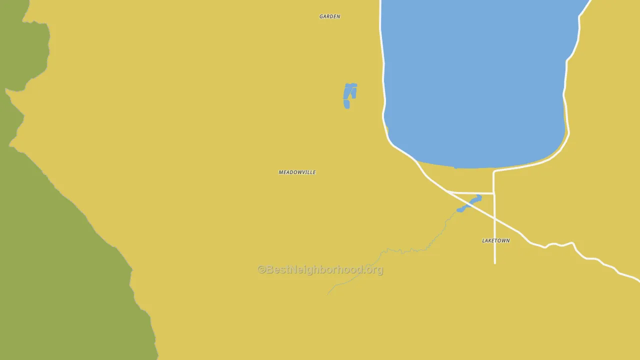 Map of the best neighborhoods in the Meadowville area, with better matches in green and worse matches in red