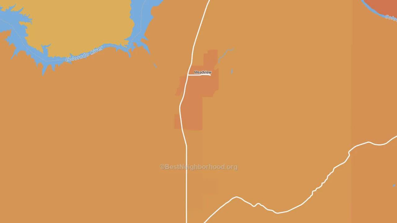 Map of the best neighborhoods in the Meadview area, with better matches in green and worse matches in red