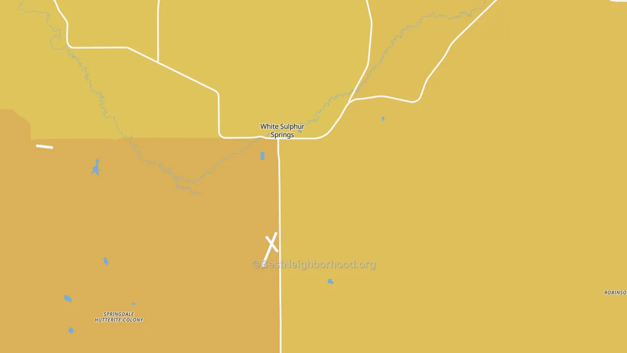 Map of the best neighborhoods in the Meagher County area, with better matches in green and worse matches in red