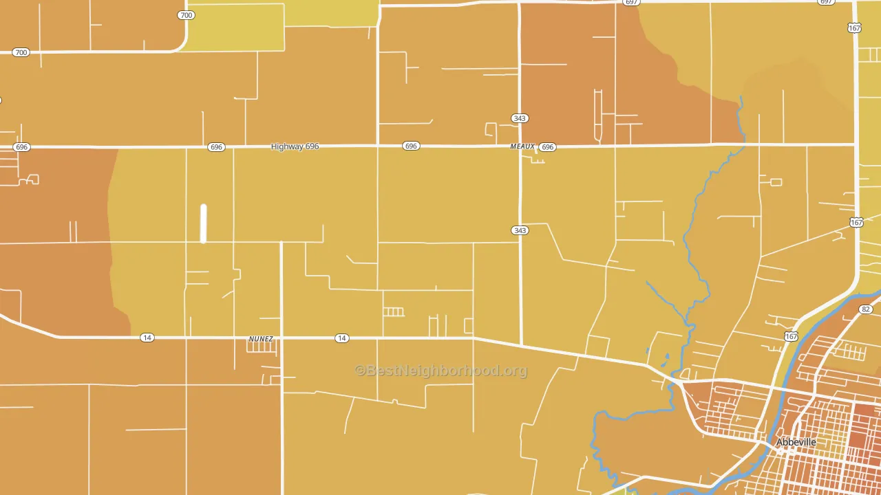 Map of the best neighborhoods in the Meaux area, with better matches in green and worse matches in red