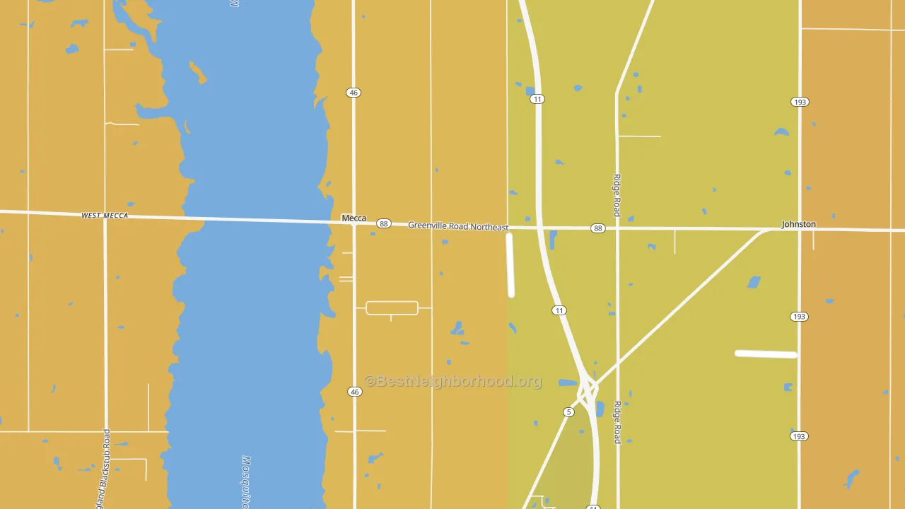 Map of the best neighborhoods in the Mecca area, with better matches in green and worse matches in red