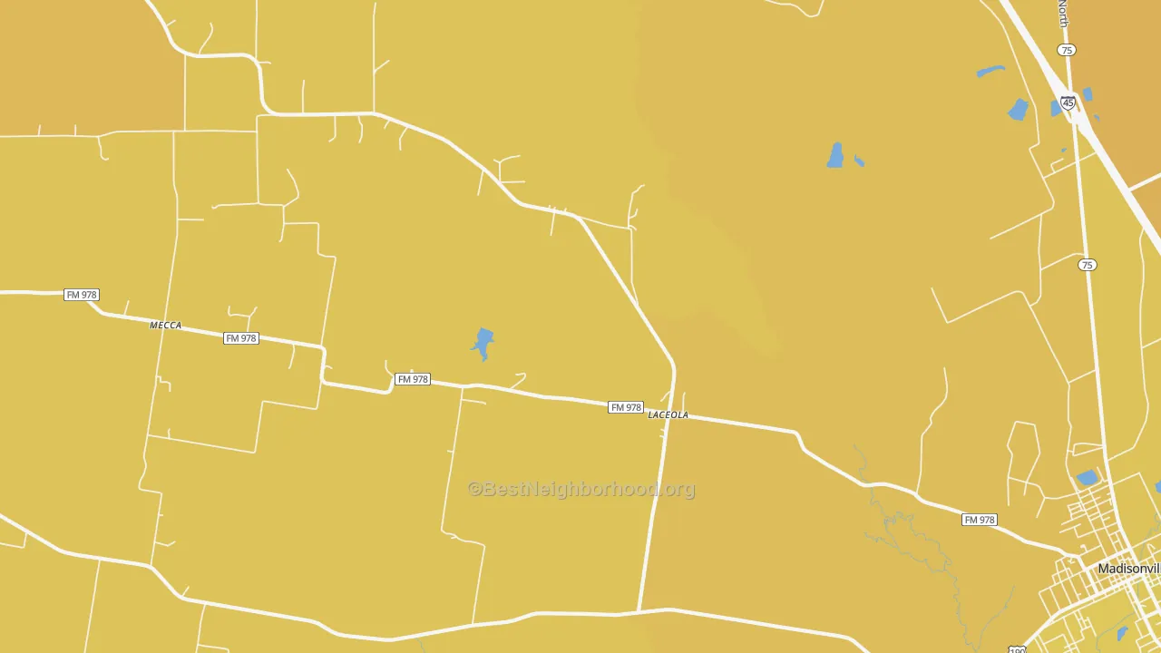 Map of the best neighborhoods in the Mecca area, with better matches in green and worse matches in red