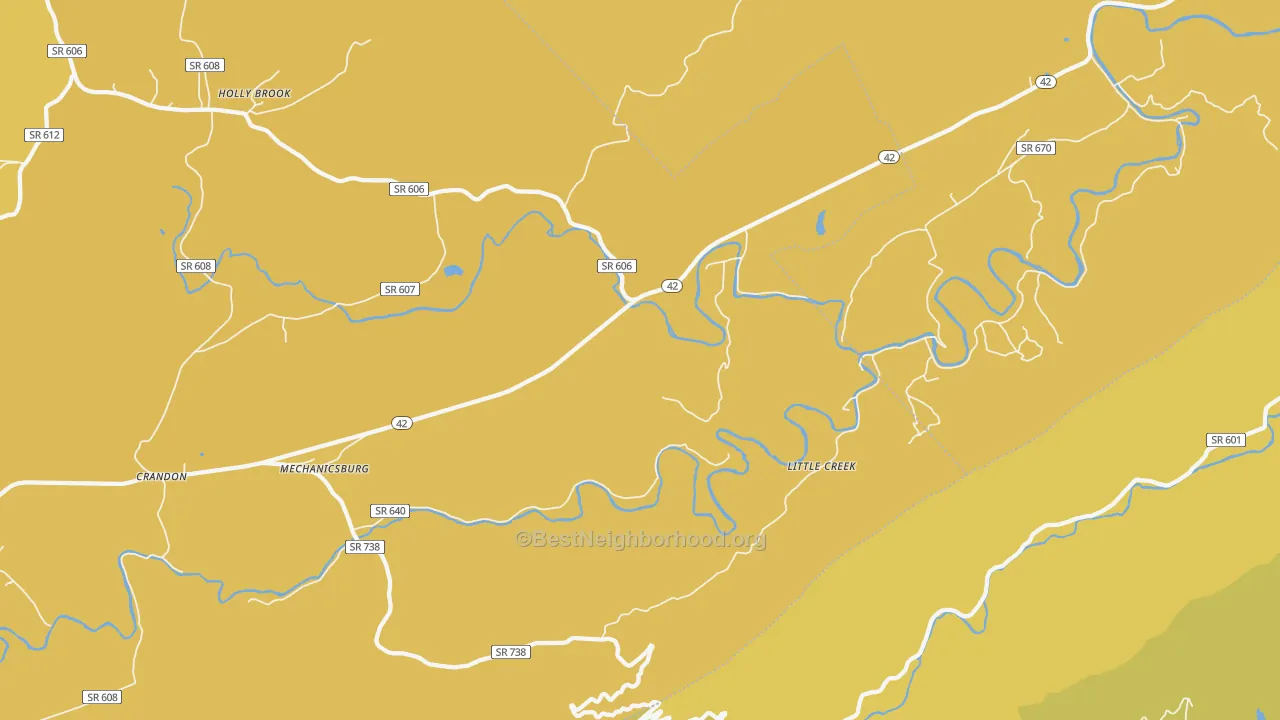Map of the best neighborhoods in the Mechanicsburg area, with better matches in green and worse matches in red
