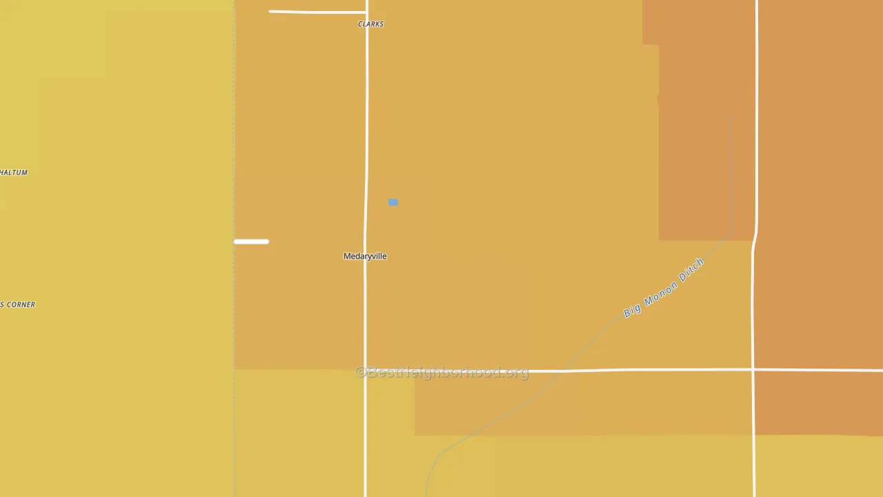 Map of the best neighborhoods in the Medaryville area, with better matches in green and worse matches in red