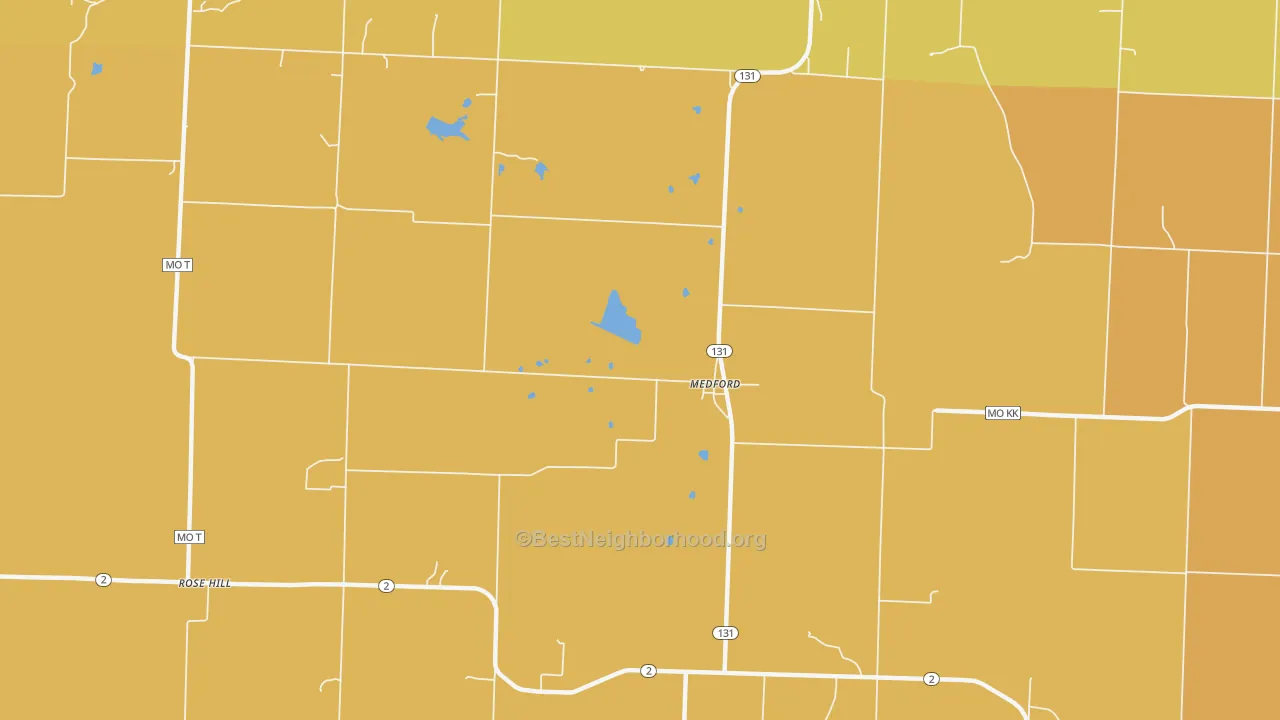 Map of the best neighborhoods in the Medford area, with better matches in green and worse matches in red