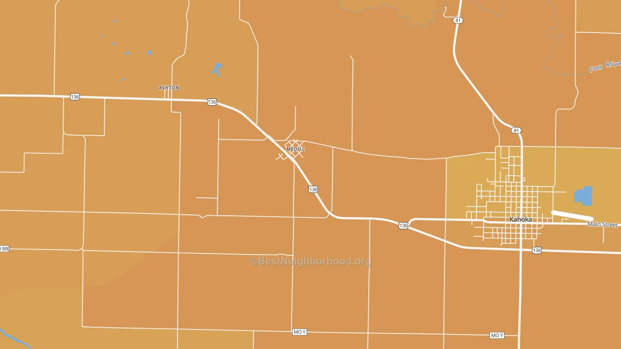 Map of the best neighborhoods in the Medill area, with better matches in green and worse matches in red