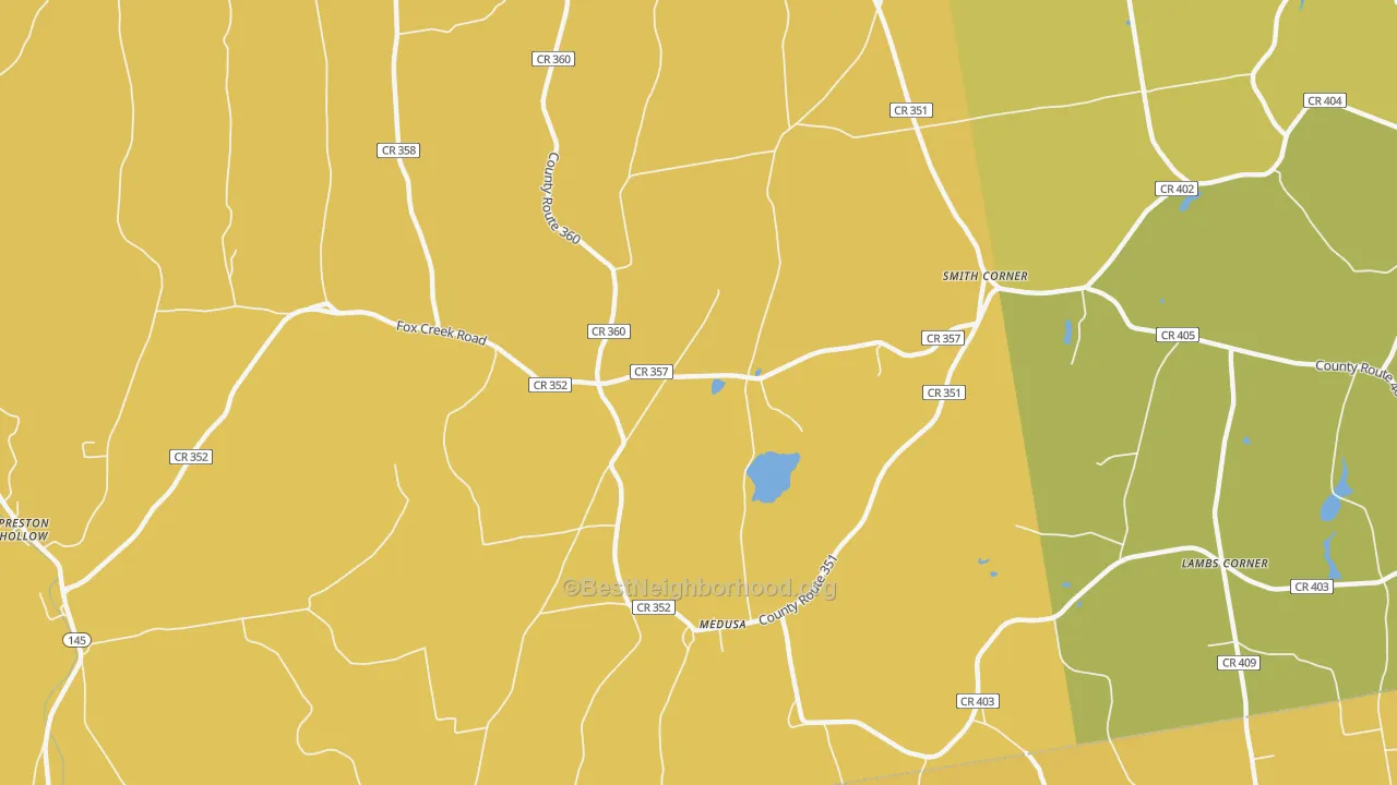 Map of the best neighborhoods in the Medusa area, with better matches in green and worse matches in red