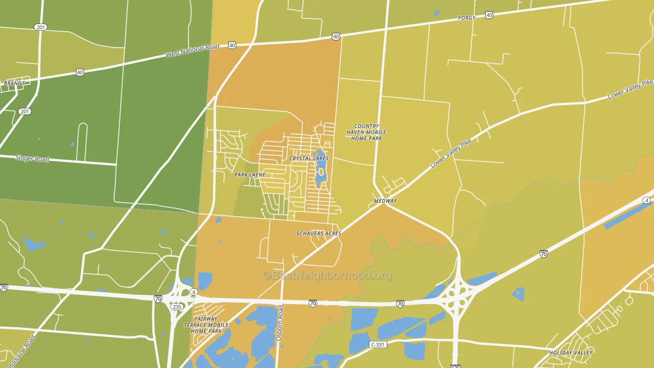 Map of the best neighborhoods in the Medway area, with better matches in green and worse matches in red
