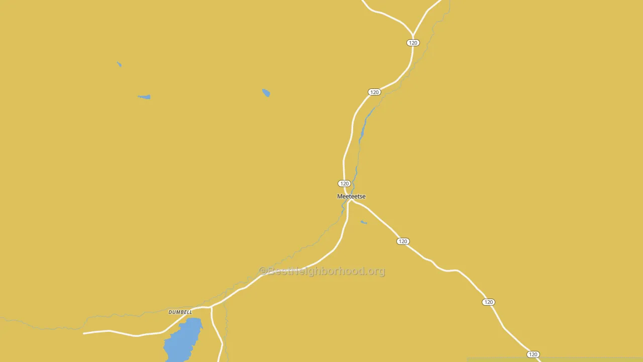 Map of the best neighborhoods in the Meeteetse area, with better matches in green and worse matches in red