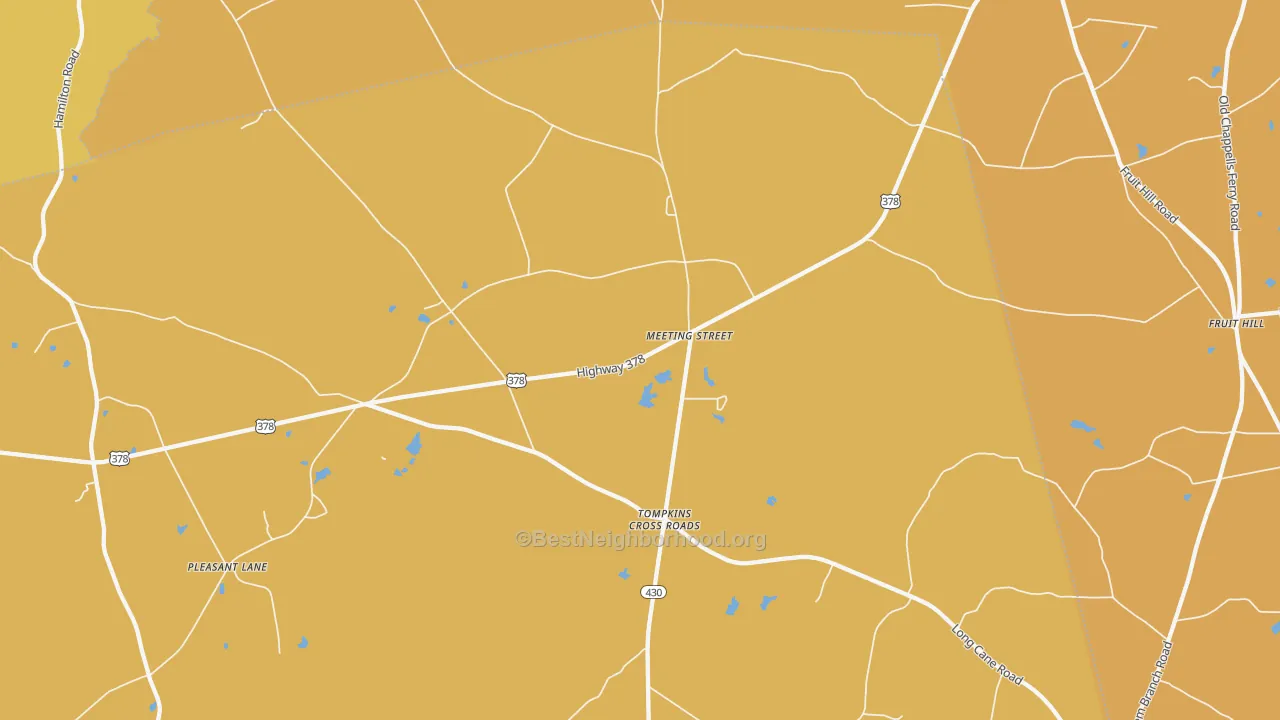 Map of the best neighborhoods in the Meeting Street area, with better matches in green and worse matches in red