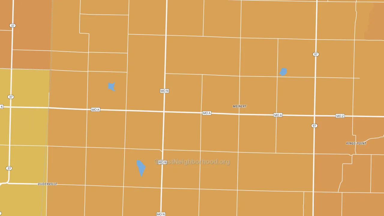 Map of the best neighborhoods in the Meinert area, with better matches in green and worse matches in red