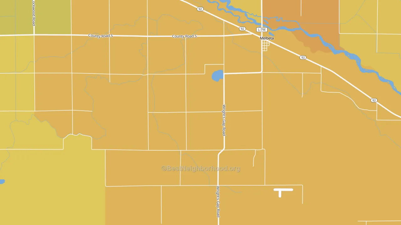Map of the best neighborhoods in the Melbeta area, with better matches in green and worse matches in red
