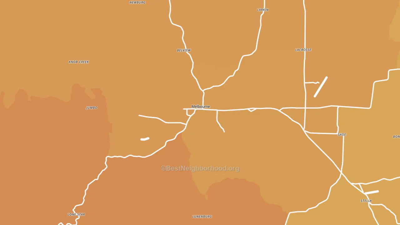 Map of the best neighborhoods in the Melbourne area, with better matches in green and worse matches in red