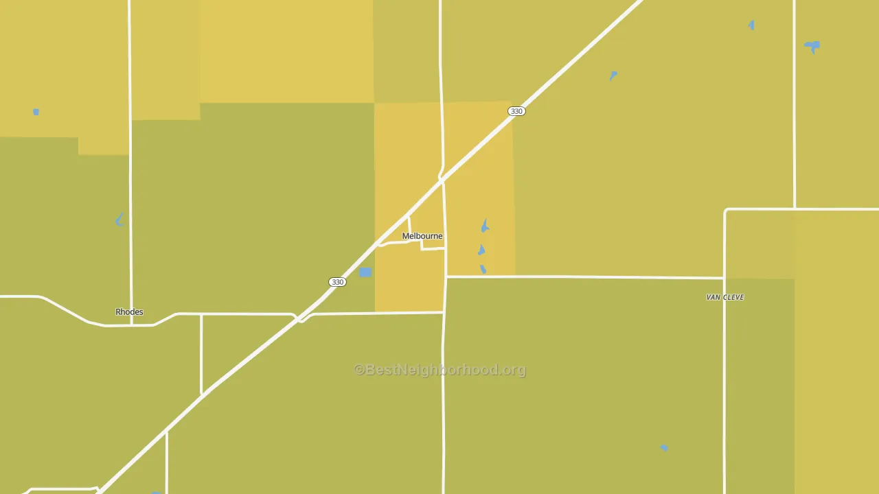 Map of the best neighborhoods in the Melbourne area, with better matches in green and worse matches in red