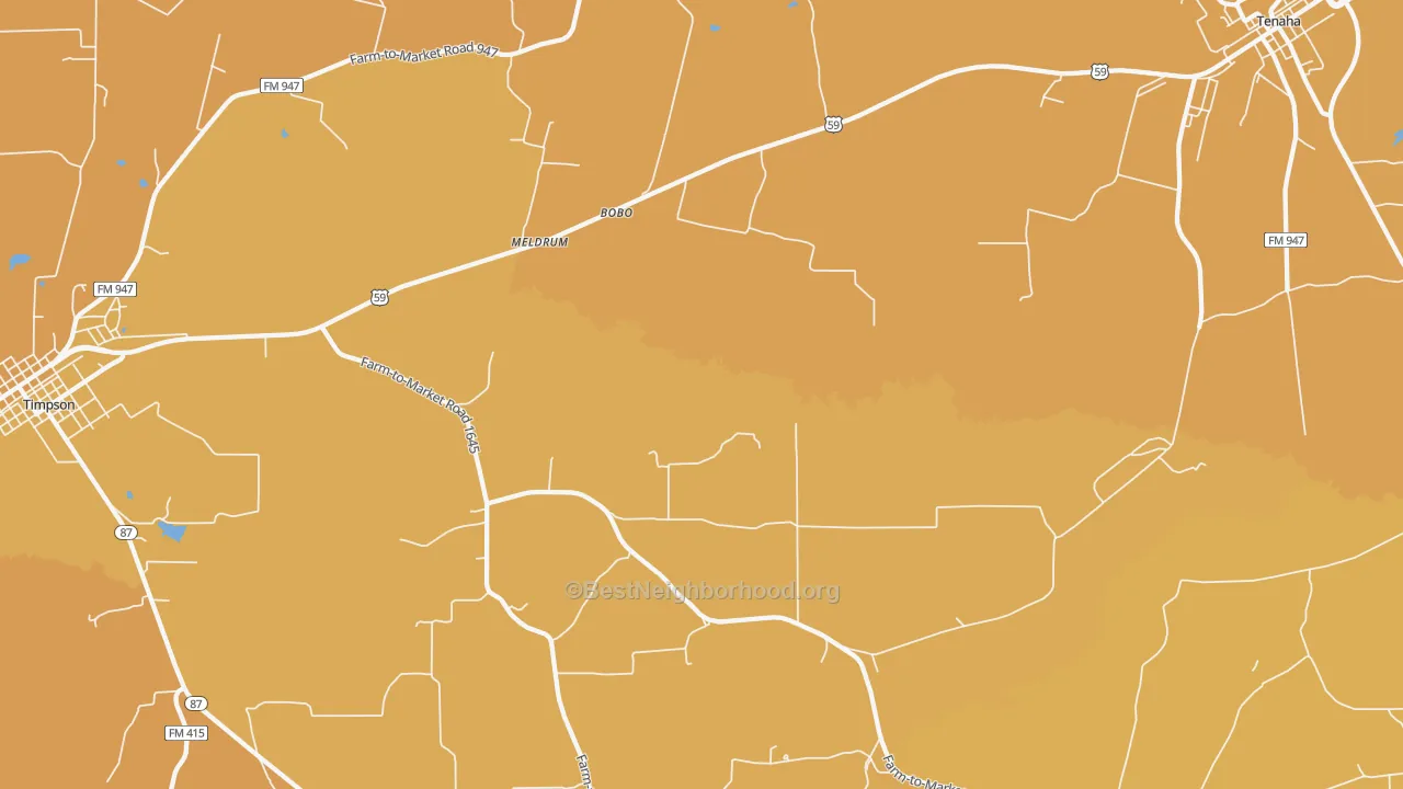Map of the best neighborhoods in the Meldrum area, with better matches in green and worse matches in red