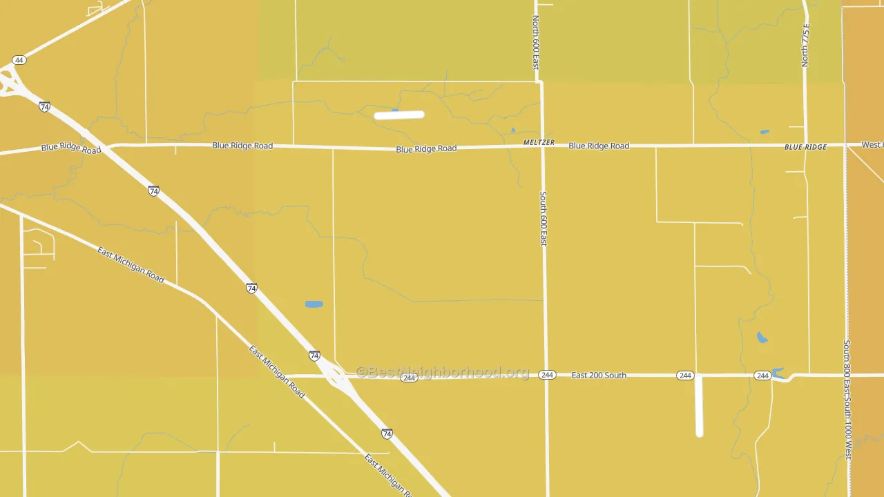 Map of the best neighborhoods in the Meltzer area, with better matches in green and worse matches in red