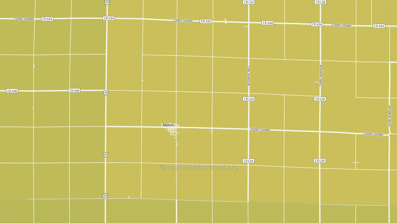 Map of the best neighborhoods in the Melvin area, with better matches in green and worse matches in red