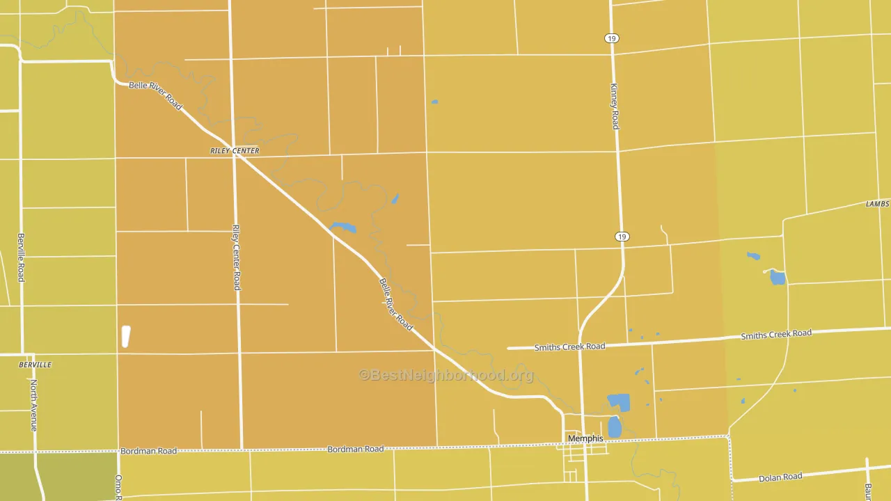 Map of the best neighborhoods in the Memphis area, with better matches in green and worse matches in red