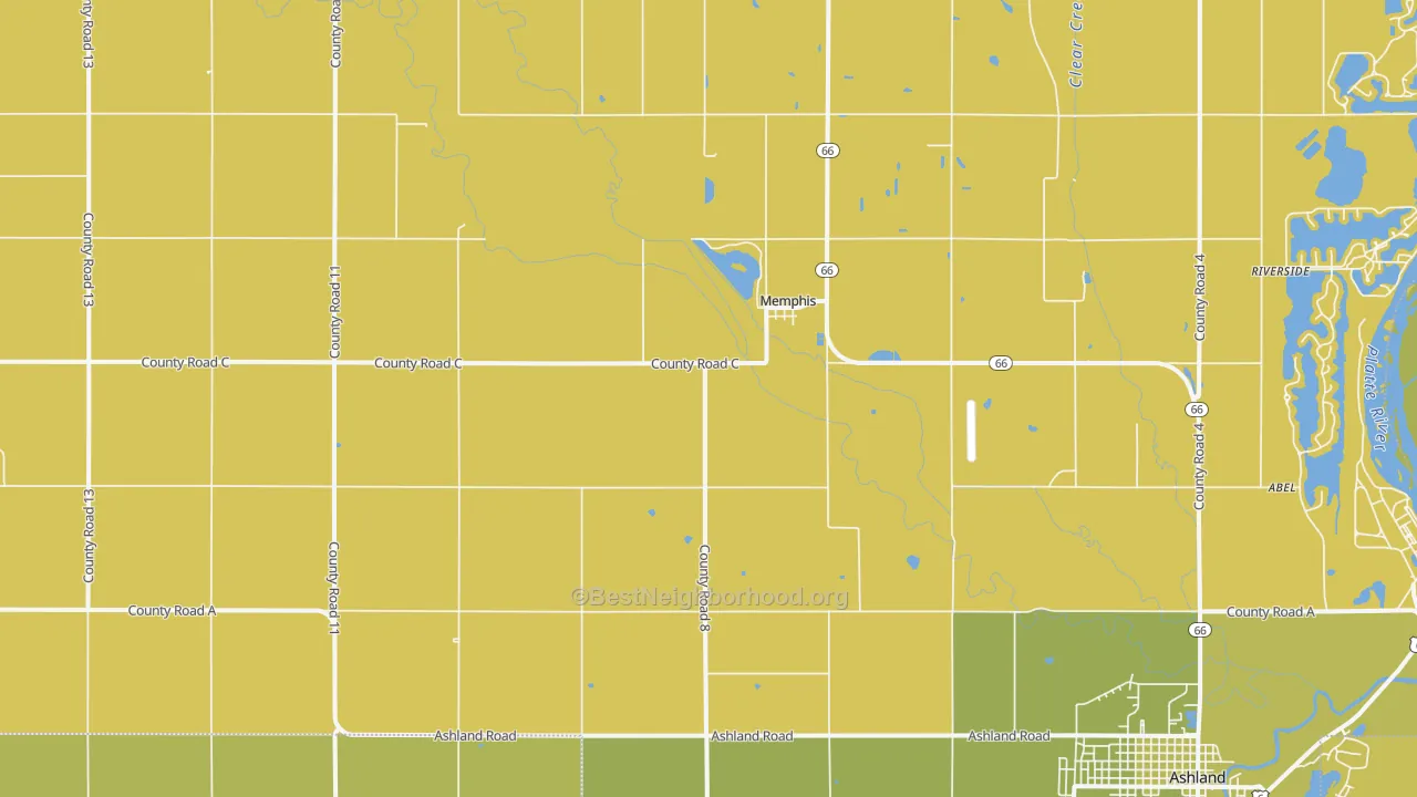Map of the best neighborhoods in the Memphis area, with better matches in green and worse matches in red