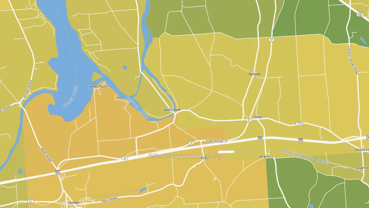 Map of the best neighborhoods in the Memphis area, with better matches in green and worse matches in red