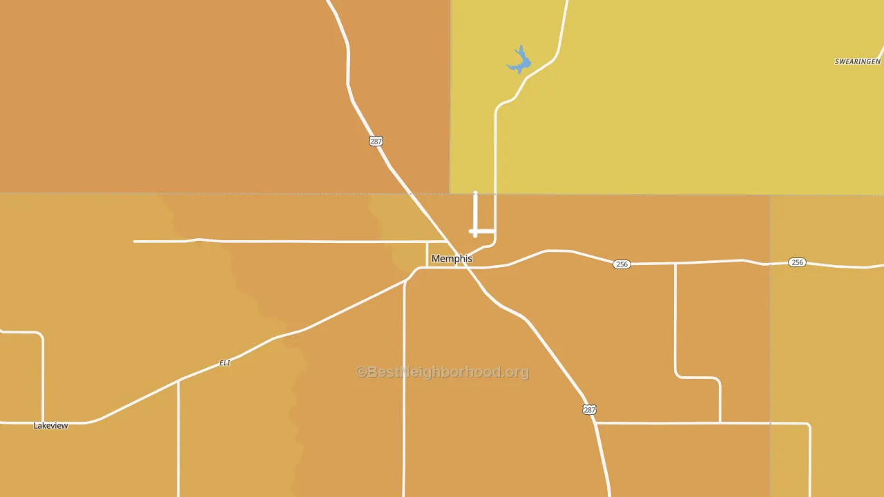 Map of the best neighborhoods in the Memphis area, with better matches in green and worse matches in red